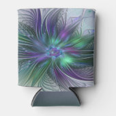 紫色の緑の花の抽象芸術モダンアートフラクタル 缶クーラー (正面)