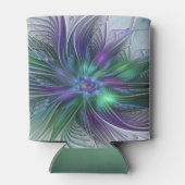 紫色の緑の花の抽象芸術モダンアートフラクタル 缶クーラー (裏面)