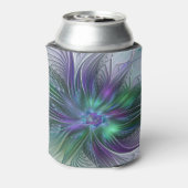 紫色の緑の花の抽象芸術モダンアートフラクタル 缶クーラー (缶裏面)
