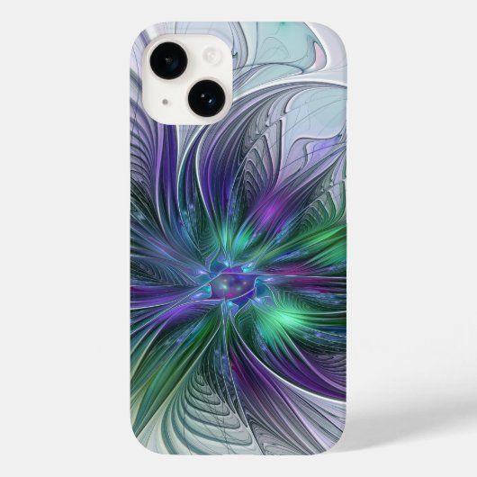 紫色の緑の花の抽象芸術モダンアートフラクタル Case-Mate iPhoneケース (裏面)