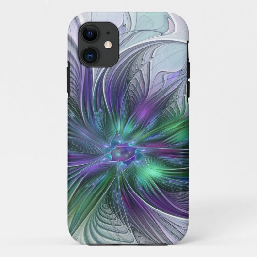 紫色の緑の花の抽象芸術モダンアートフラクタル Case-Mate iPhoneケース (裏面)