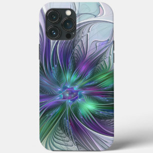 紫色の緑の花の抽象芸術モダンアートフラクタル iPhone 13 PRO MAXケース