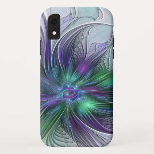紫色の緑の花の抽象芸術モダンアートフラクタル Case-Mate iPhoneケース (裏面)