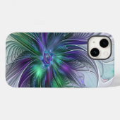 紫色の緑の花の抽象芸術モダンアートフラクタル Case-Mate iPhoneケース (裏面 (横))