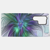 紫色の緑の花の抽象芸術モダンアートフラクタル SAMSUNG GALAXYケース (裏面横)