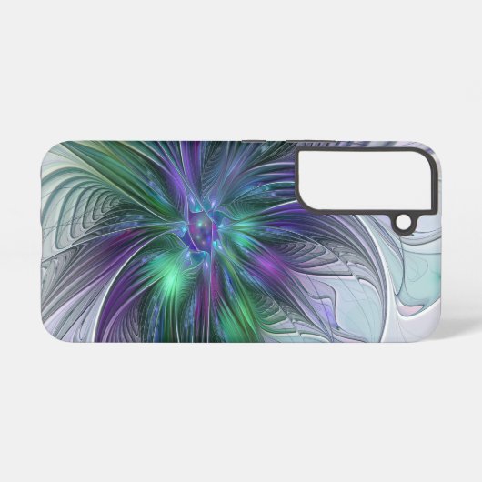 紫色の緑の花の抽象芸術モダンアートフラクタル SAMSUNG GALAXYケース (裏面横)