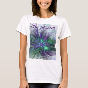 紫色の緑の花の抽象芸術モダンアートフラクタル Tシャツ