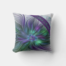 紫色の緑の花の抽象芸術モダンフラクタル名 クッション