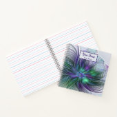 紫色の緑の花の抽象芸術モダンフラクタル名 ノートブック (内部)