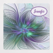 紫色の緑の花の抽象芸術モダンフラクタル名 ラベル (デザイン2)