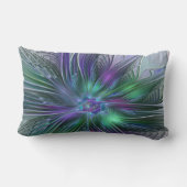 紫色の緑の花の抽象芸術モダンフラクタル名 ランバークッション (裏面)