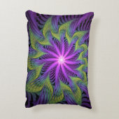 紫色の緑の花モダン抽象芸術フラクタル アクセントクッション (裏面(縦))