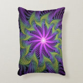 紫色の緑の花モダン抽象芸術フラクタル アクセントクッション (正面(垂直))