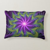 紫色の緑の花モダン抽象芸術フラクタル アクセントクッション (裏面)