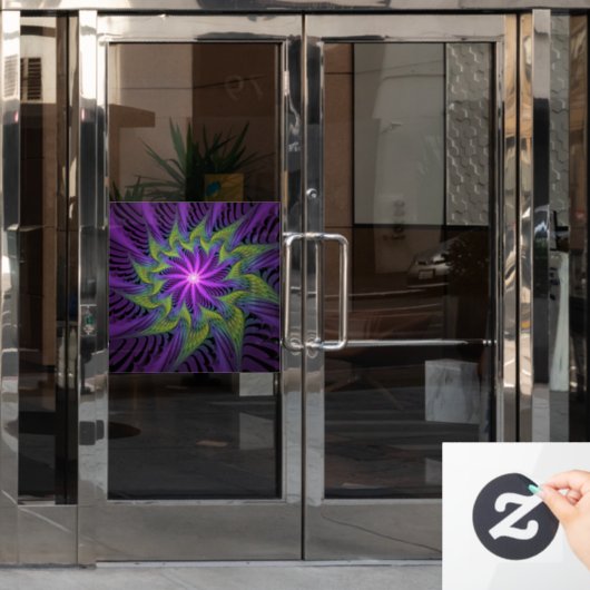 紫色の緑の花モダン抽象芸術フラクタル ウィンドウサイン (オフィスドア)