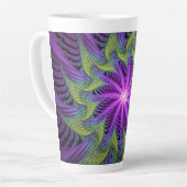 紫色の緑の花モダン抽象芸術フラクタル カフェラテマグ (左アングル)