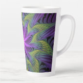 紫色の緑の花モダン抽象芸術フラクタル カフェラテマグ (右)