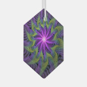 紫色の緑の花モダン抽象芸術フラクタル ガラスオーナメント (正面右)