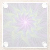 紫色の緑の花モダン抽象芸術フラクタル ガラスコースター (裏面)