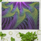 紫色の緑の花モダン抽象芸術フラクタル キッチンタオル (折り畳み)