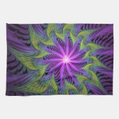 紫色の緑の花モダン抽象芸術フラクタル キッチンタオル (横)