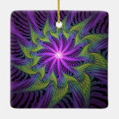紫色の緑の花モダン抽象芸術フラクタル セラミックオーナメント (裏面)
