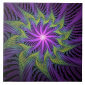 紫色の緑の花モダン抽象芸術フラクタル タイル (正面)