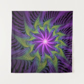 紫色の緑の花モダン抽象芸術フラクタル タペストリー (正面(横))