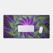 紫色の緑の花モダン抽象芸術フラクタル デスクマット (キーボード&マウス)