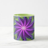 紫色の緑の花モダン抽象芸術フラクタル マグカップ (中央)
