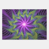 紫色の緑の花モダン抽象芸術フラクタル ラッピングペーパーシート (正面)