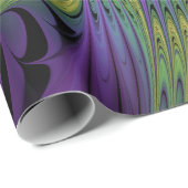 紫色の緑の花モダン抽象芸術フラクタル ラッピングペーパー (ロールコーナー)