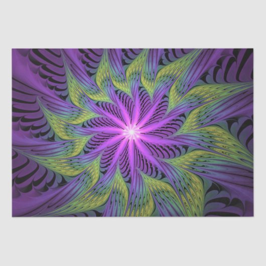 紫色の緑の花モダン抽象芸術フラクタル 薄葉紙 (正面)