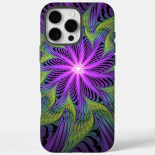 紫色の緑の花モダン抽象芸術フラクタル iPhone 16 PRO MAXケース