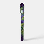 紫色の緑の花モダン抽象芸術フラクタル iPhone 15ケース (左側面)