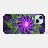 紫色の緑の花モダン抽象芸術フラクタル iPhone 15ケース (裏面横)