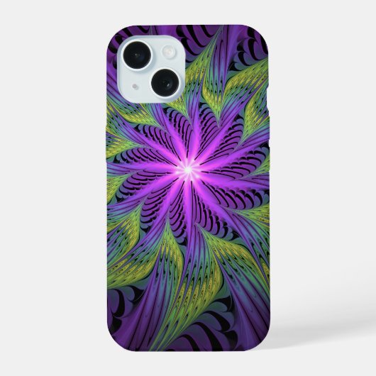 紫色の緑の花モダン抽象芸術フラクタル iPhone 15ケース (裏面)