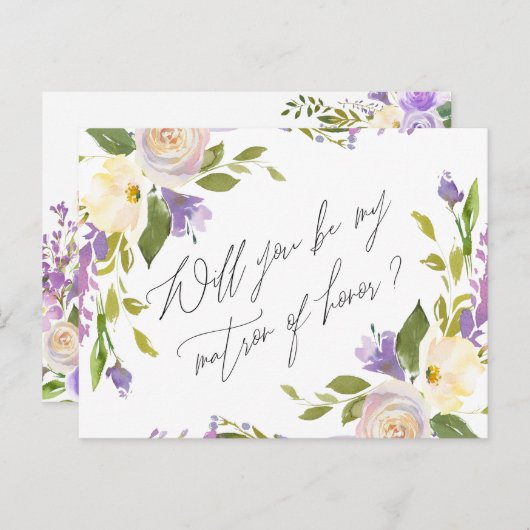 紫色の緑の草木の花柄は名誉のある私の婦人です インビテーションポストカード (正面/裏面)