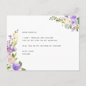 紫色の緑の草木の花柄は名誉のある私の婦人です インビテーションポストカード (裏面)