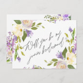 紫色の緑の草木の花柄は私の後輩の新婦付添人です インビテーションポストカード (正面/裏面)