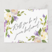 紫色の緑の草木の花柄は私の後輩の新婦付添人です インビテーションポストカード (正面)