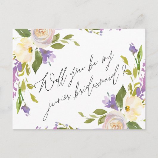 紫色の緑の草木の花柄は私の後輩の新婦付添人です インビテーションポストカード (正面)