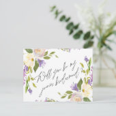 紫色の緑の草木の花柄は私の後輩の新婦付添人です インビテーションポストカード (スタンド正面)