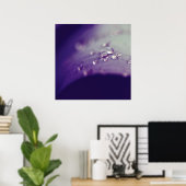 紫色の緑の葉に露を付けるマクロ抽象芸術 ポスター (ホームオフィス)