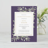 紫色の緑の葬式お祝いの写真 招待状 (スタンド正面)
