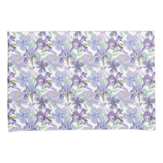 紫色の緑の虹彩フローラ花水色 枕カバー (正面右)