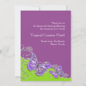 紫色の緑の銀製結婚式の婚約 招待状 (裏面)