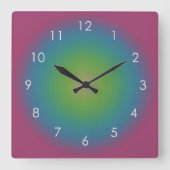 紫色の緑の青のグラデーショングラデーションアウラ スクエア壁時計 (正面)