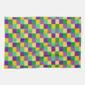 紫色の緑の黄色のマルディグラスチェックパターン キッチンタオル (横)