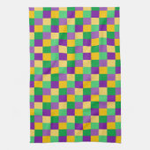 紫色の緑の黄色のマルディグラスチェックパターン キッチンタオル (縦)